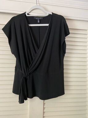 White House Black Market Black Draped faux Tie-Front Blouse